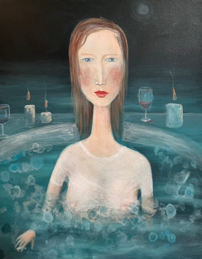 Title: Relax 2019 $600. Original Contemporary Figurative Painting bathroom wall art.