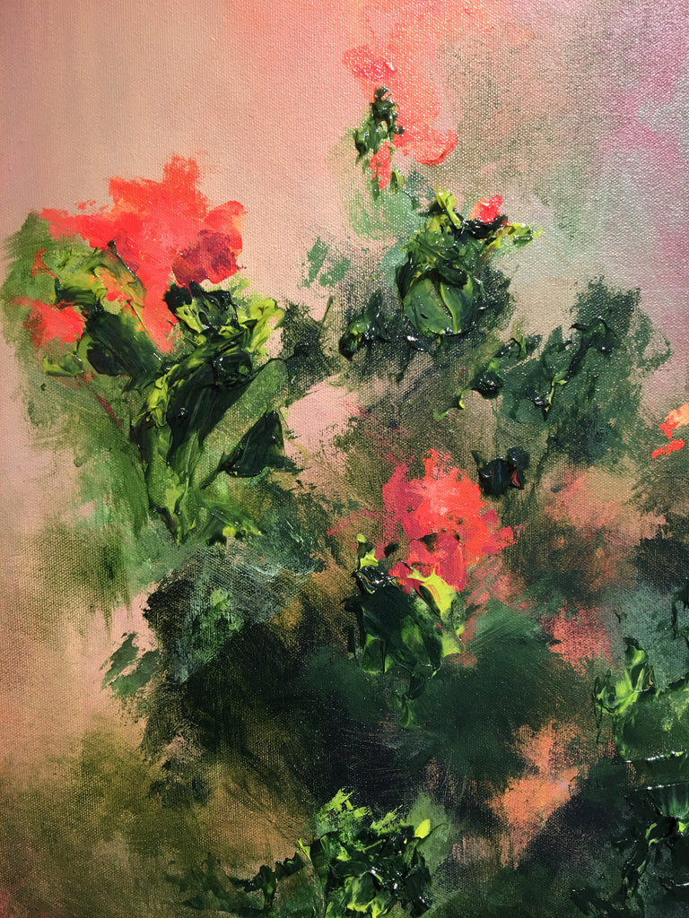 Blazing Roses, acrylic /canv, 48x36" by Ginger Fox